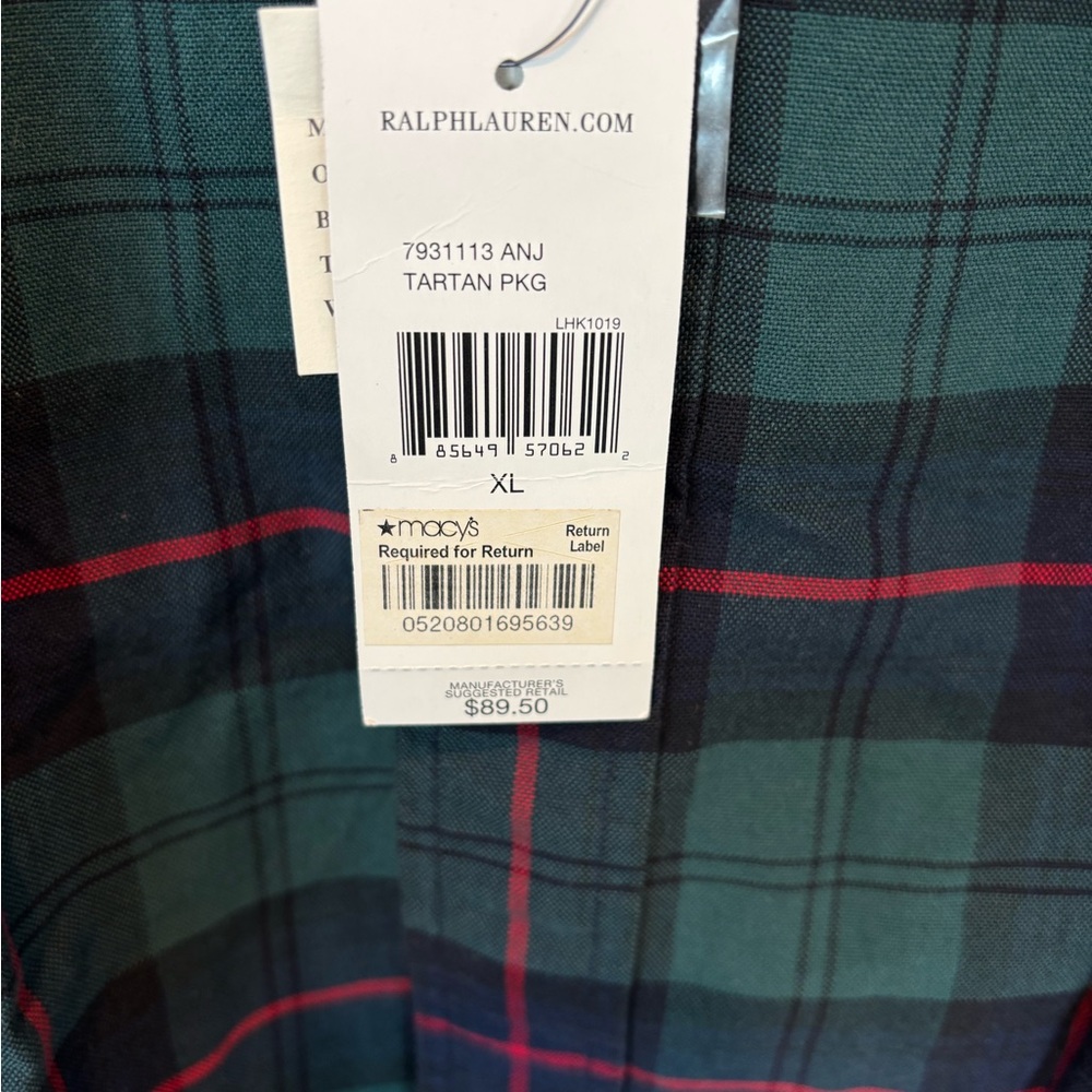 NWT Polo by Ralph Lauren Flannel Green Navy Plaid Button-Down Shirt with Red - Picture 3 of 8